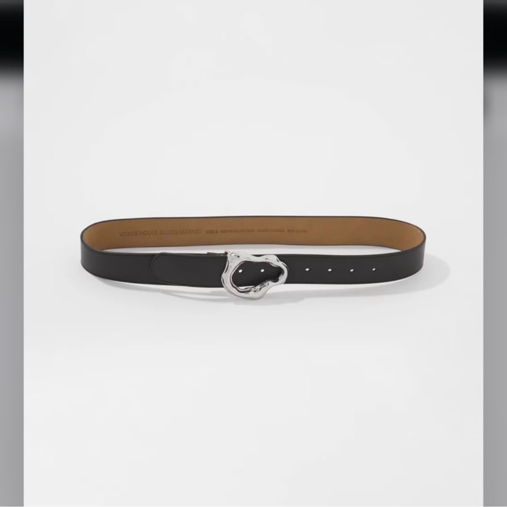 WHBM leather belt with silver sculptural buckle